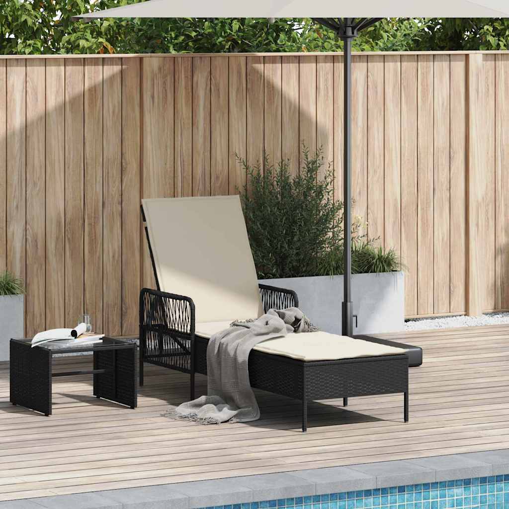 vidaXL Sonnenliege Schwarz und Cremeweiß 55 x 200 x 92 cm Poly-Rattan