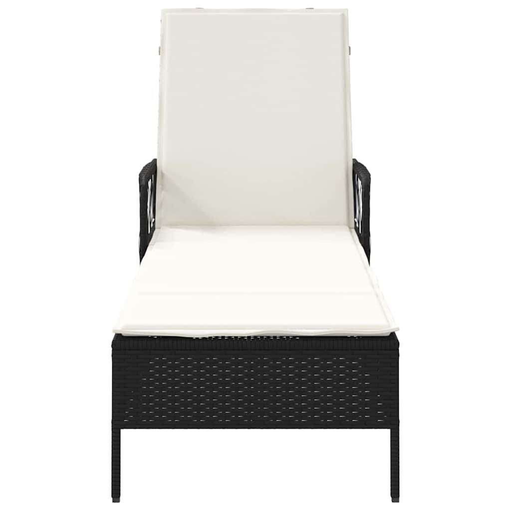 vidaXL Sonnenliege Schwarz und Cremeweiß 55 x 200 x 92 cm Poly-Rattan