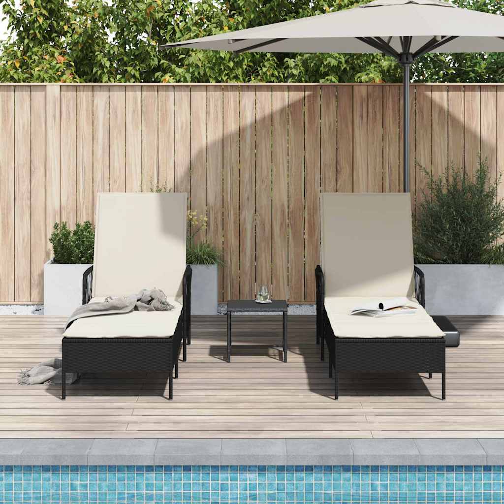 vidaXL Sonnenliege 3 pcs Schwarz und Cremeweiß 55 x 200 x 92 cm