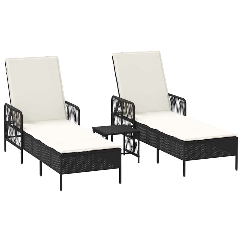 vidaXL Sonnenliege 3 pcs Schwarz und Cremeweiß 55 x 200 x 92 cm