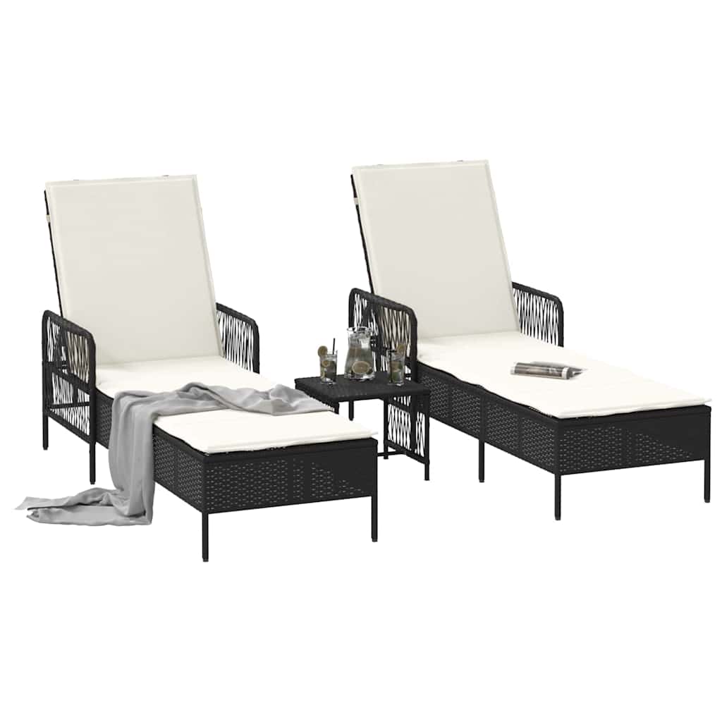 vidaXL Sonnenliege 3 pcs Schwarz und Cremeweiß 55 x 200 x 92 cm