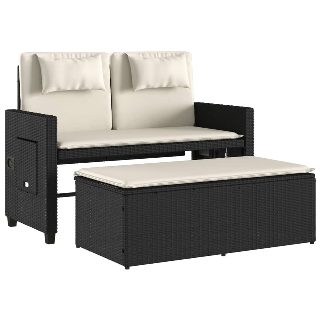 vidaXL Gartenbank Verstellbar mit Kissen Schwarz Poly Rattan