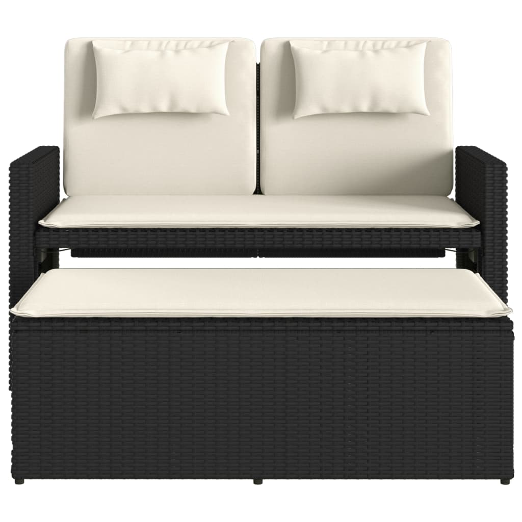vidaXL Gartenbank Verstellbar mit Kissen Schwarz Poly Rattan