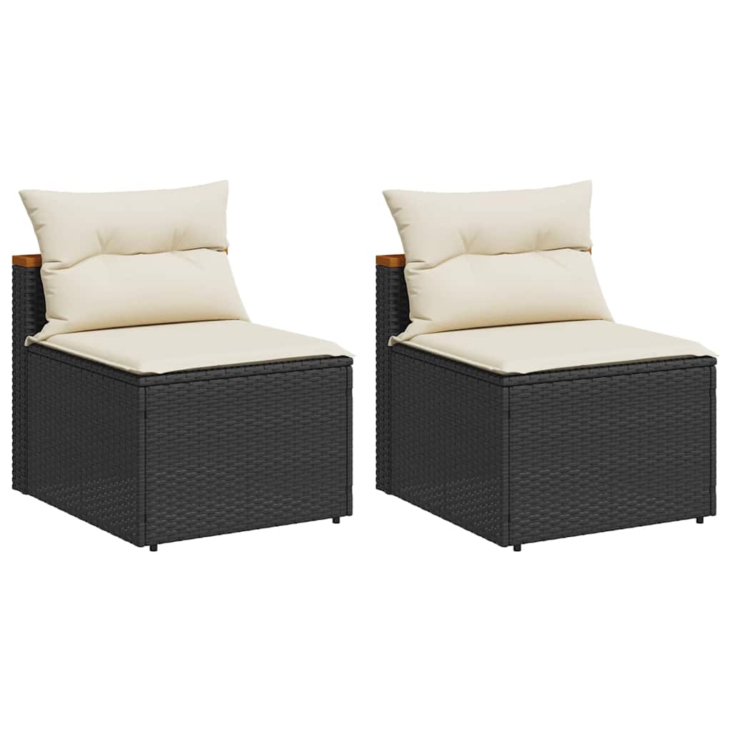 vidaXL Gartensofas ohne Armlehnen mit Kissen 2 Stk Schwarz Poly Rattan