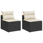 vidaXL Gartensofas ohne Armlehnen mit Kissen 2 Stk Schwarz Poly Rattan