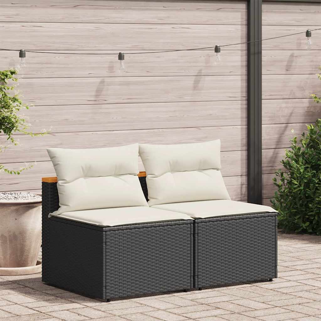 vidaXL Gartensofas ohne Armlehnen mit Kissen 2 Stk Schwarz Poly Rattan