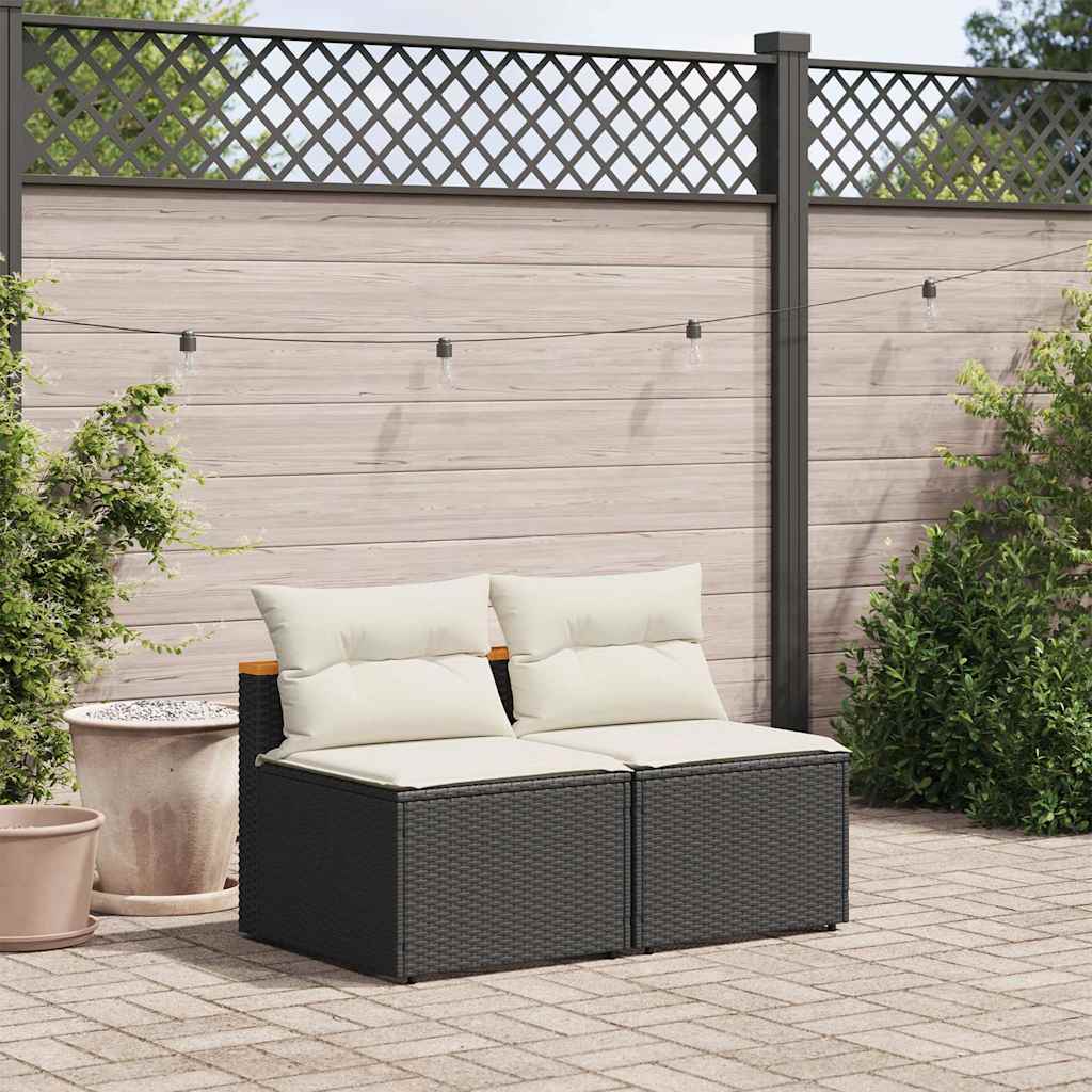 vidaXL Gartensofas ohne Armlehnen mit Kissen 2 Stk Schwarz Poly Rattan