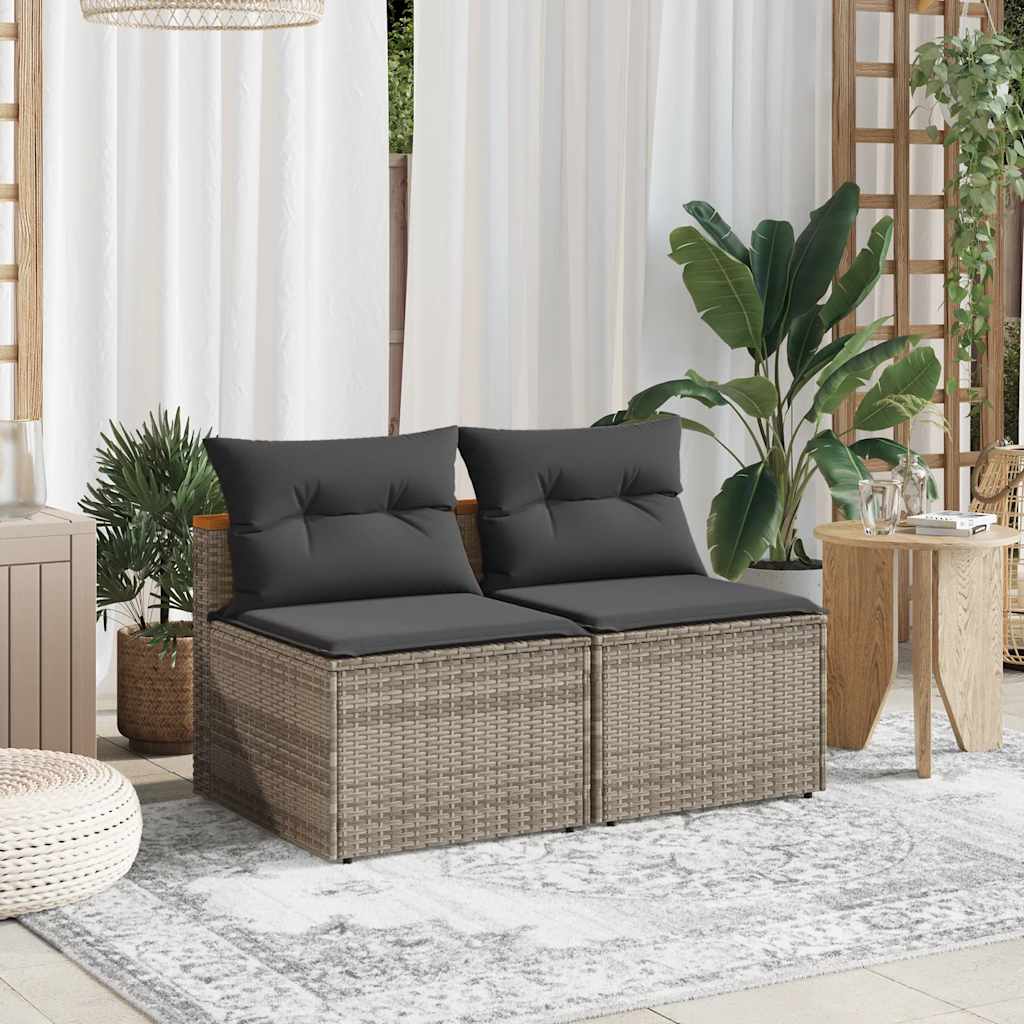 vidaXL Gartensofas ohne Armlehnen mit Kissen 2 Stk Schwarz Poly Rattan
