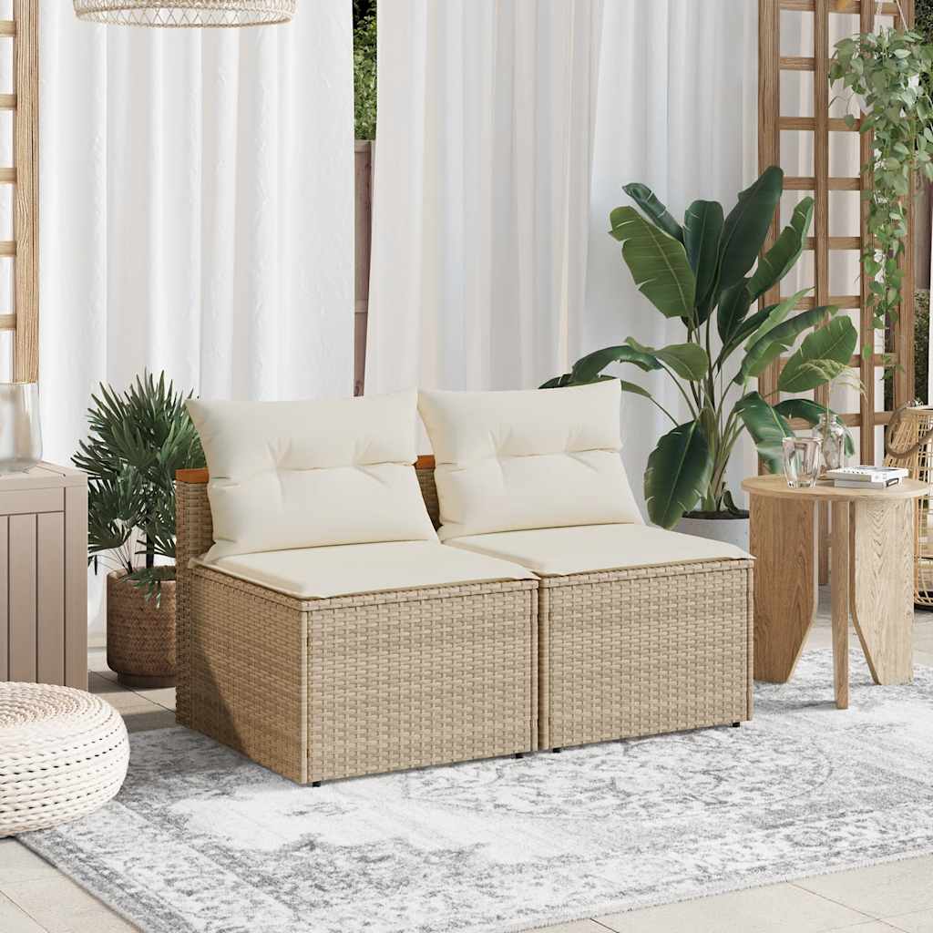 vidaXL Gartensofas ohne Armlehnen mit Kissen 2 Stk Schwarz Poly Rattan
