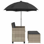 vidaXL Gartensofa 2-Sitzer Sonnenschirm und Hocker Hellgrau Polyrattan