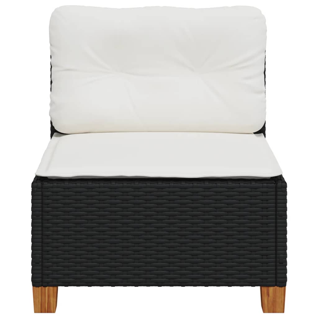 vidaXL Gartensofa ohne Armlehnen mit Kissen Schwarz Poly Rattan