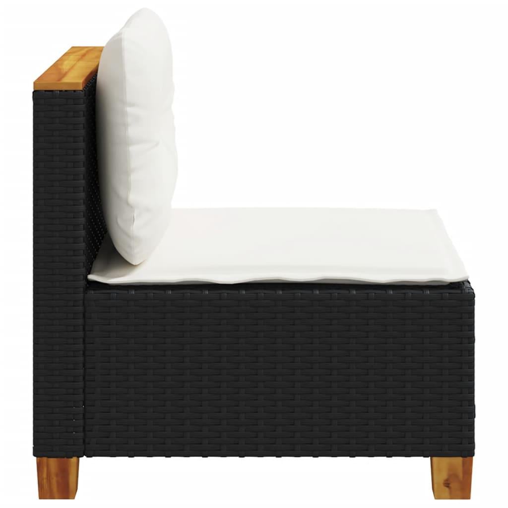 vidaXL Gartensofa ohne Armlehnen mit Kissen Schwarz Poly Rattan
