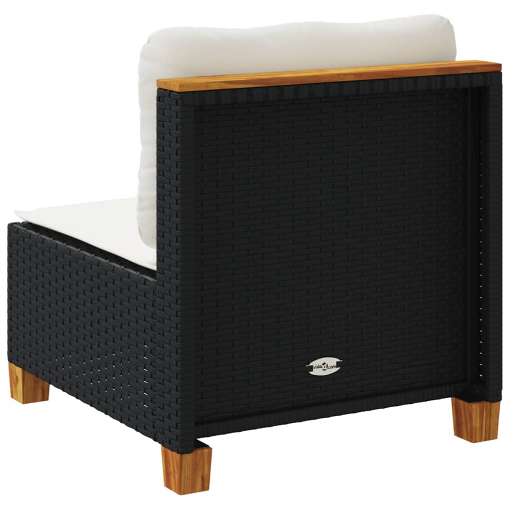 vidaXL Gartensofa ohne Armlehnen mit Kissen Schwarz Poly Rattan