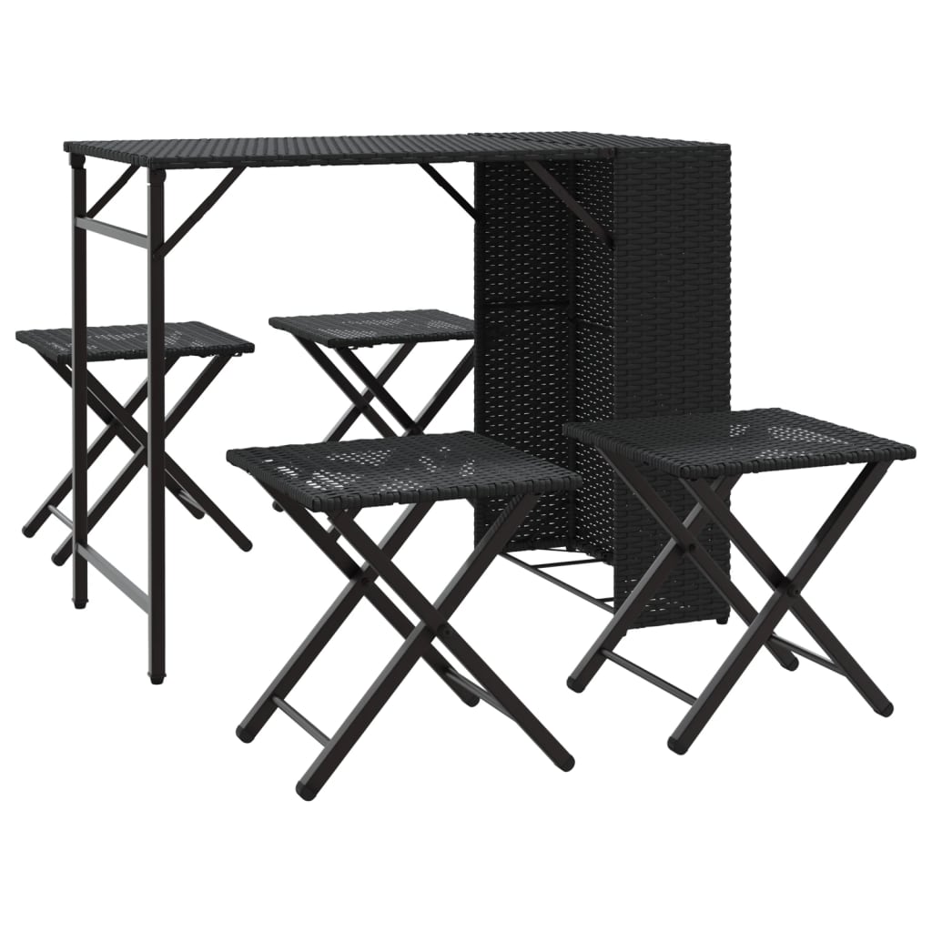 vidaXL 5-tlg. Garten-Essgruppe Faltbar Schwarz Poly Rattan