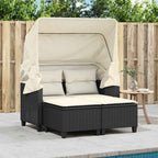 vidaXL Gartensofa 2-Sitzer mit Dach und Hockern Schwarz Poly Rattan