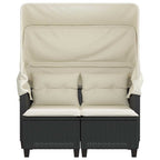 vidaXL Gartensofa 2-Sitzer mit Dach und Hockern Schwarz Poly Rattan