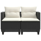 vidaXL Gartensofa 2-Sitzer mit Hockern Schwarz Poly Rattan