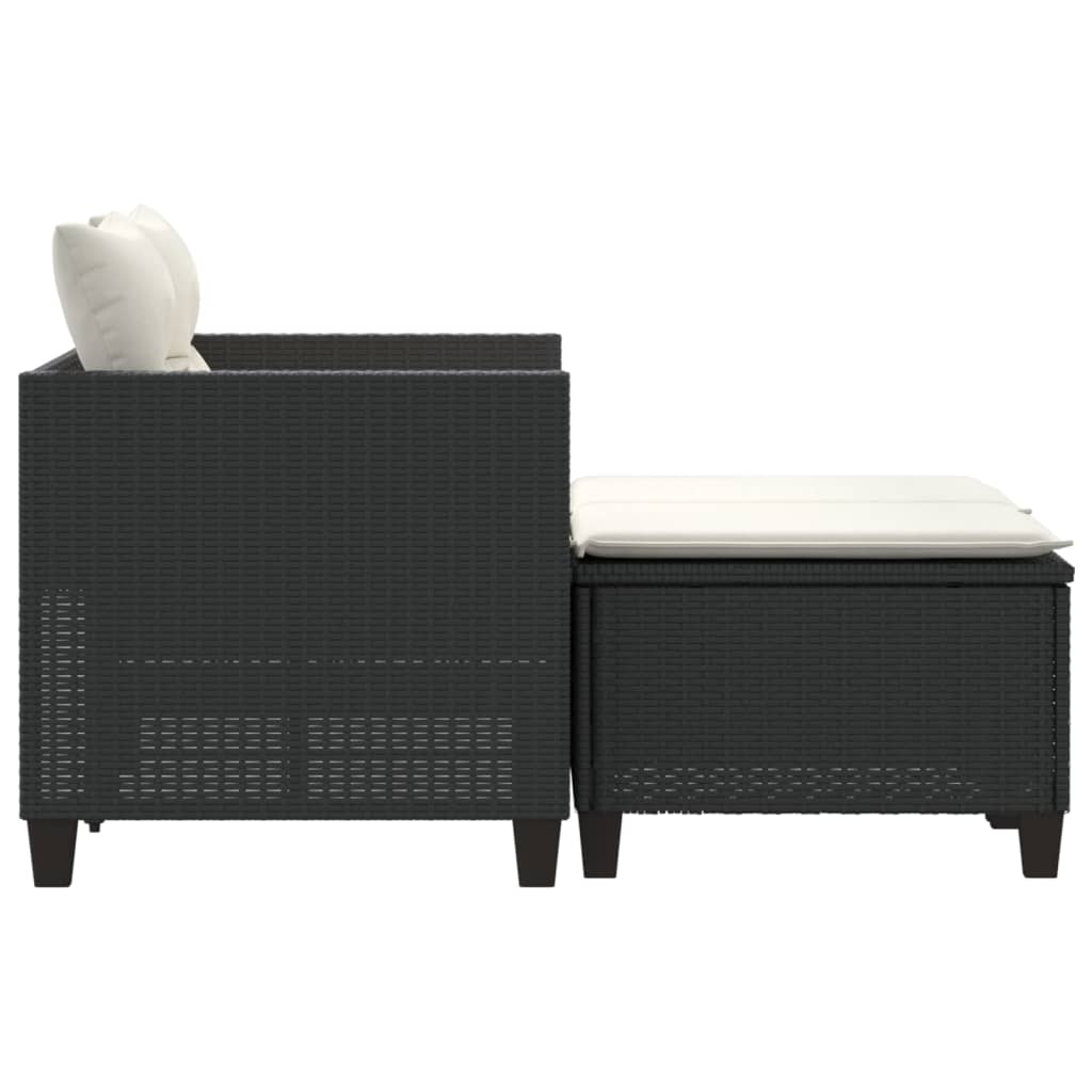 vidaXL Gartensofa 2-Sitzer mit Hockern Schwarz Poly Rattan
