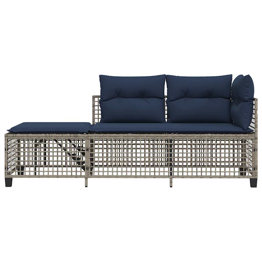 vidaXL 3-teiliges Ecksofa-Set für den Garten mit Kissen, grau, Polyrattan