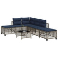vidaXL 3-teiliges Ecksofa-Set für den Garten mit Kissen, grau, Polyrattan