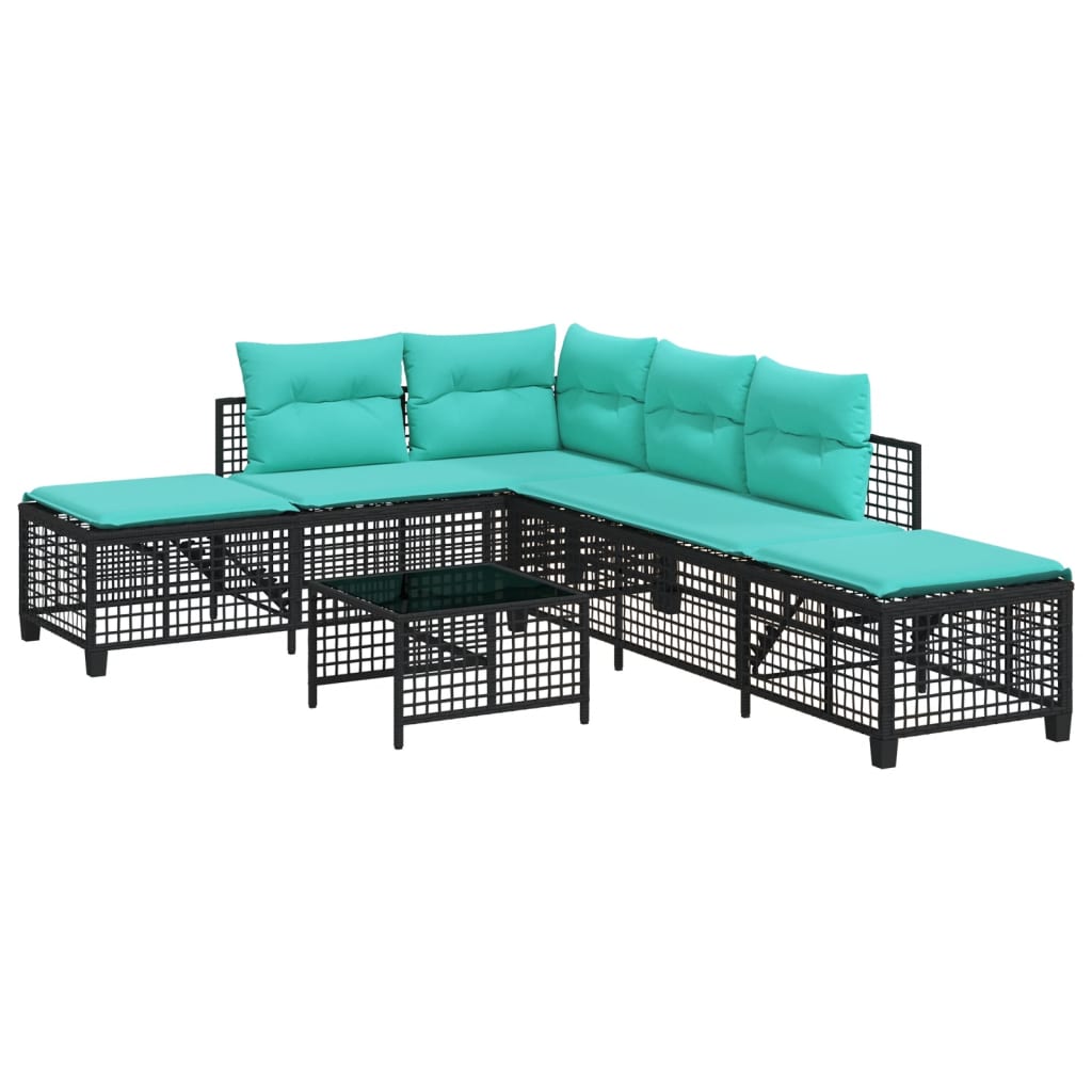 vidaXL 3-teiliges Ecksofa-Set für den Garten mit Kissen, schwarzes Polyrattan
