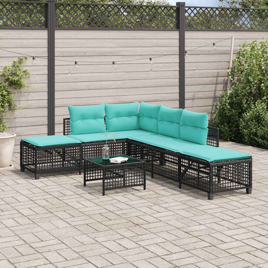 vidaXL 3-teiliges Ecksofa-Set für den Garten mit Kissen, schwarzes Polyrattan