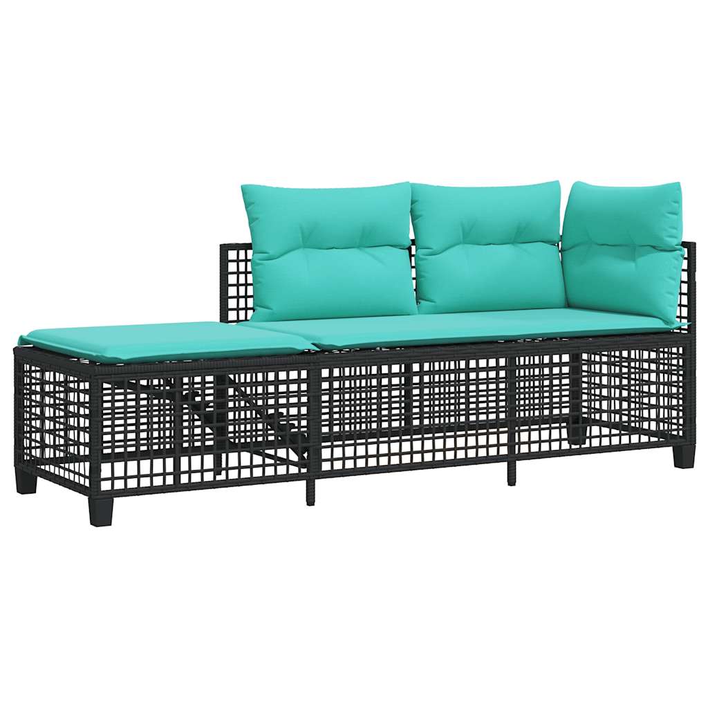 vidaXL 3-teiliges Ecksofa-Set für den Garten mit Kissen, schwarzes Polyrattan
