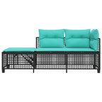 vidaXL 3-teiliges Ecksofa-Set für den Garten mit Kissen, schwarzes Polyrattan