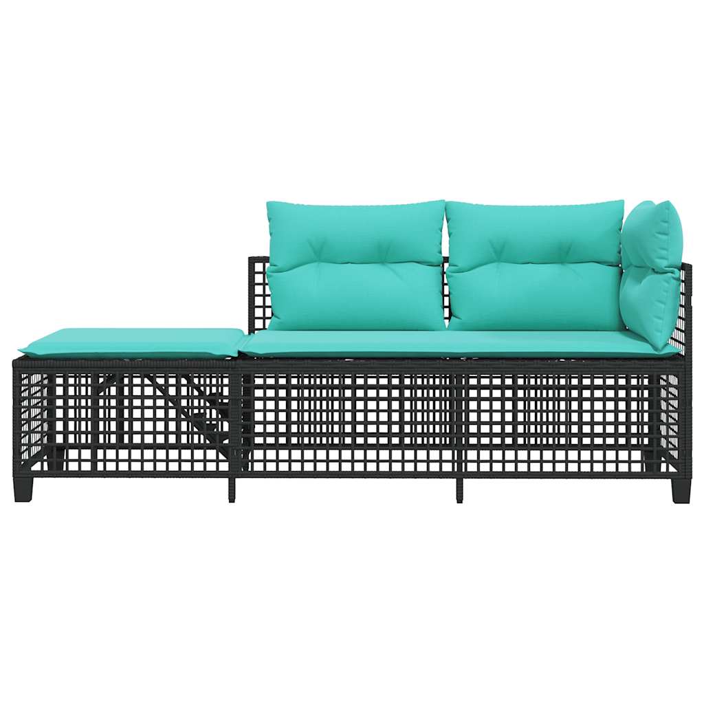 vidaXL 3-teiliges Ecksofa-Set für den Garten mit Kissen, schwarzes Polyrattan