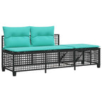 vidaXL 3-teiliges Ecksofa-Set für den Garten mit Kissen, schwarzes Polyrattan