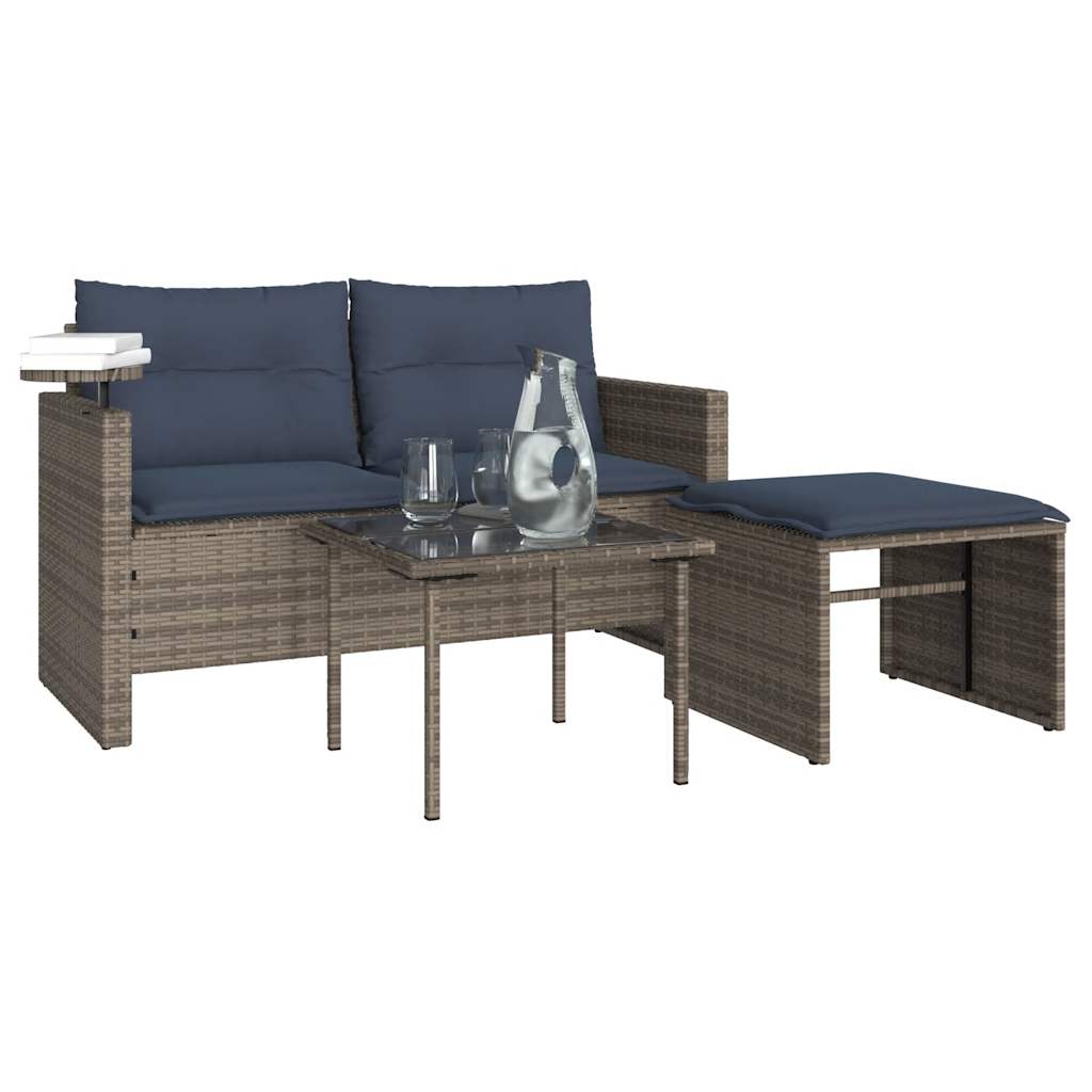 vidaXL 3-teiliges Gartensofa-Set mit Kissen, grau, Polyrattan