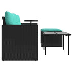 vidaXL 3-teiliges Gartensofa-Set mit Kissen, schwarzes Polyrattan