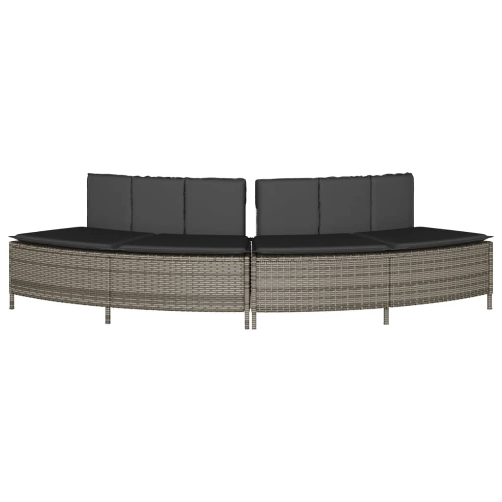 vidaXL Whirlpool-Bänke mit Auflagen 2 Stk. Grau Poly Rattan