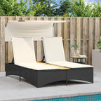 vidaXL Doppel-Sonnenliege mit Dach und Auflagen Schwarz Poly Rattan