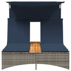 vidaXL Doppel-Sonnenliege mit Dach und Kissen Grau Poly Rattan
