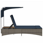 vidaXL Doppel-Sonnenliege mit Dach und Kissen Grau Poly Rattan