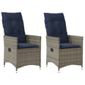 vidaXL Gartenstühle Verstellbar 2 Stk. mit Kissen Grau Poly Rattan