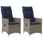 vidaXL Gartenstühle Verstellbar 2 Stk. mit Kissen Grau Poly Rattan