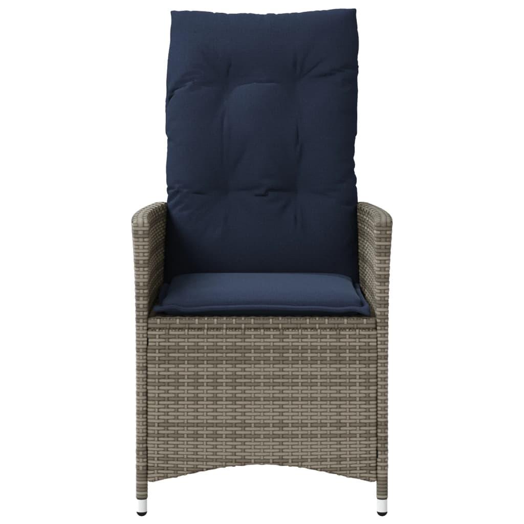 vidaXL Gartenstühle Verstellbar 2 Stk. mit Kissen Grau Poly Rattan