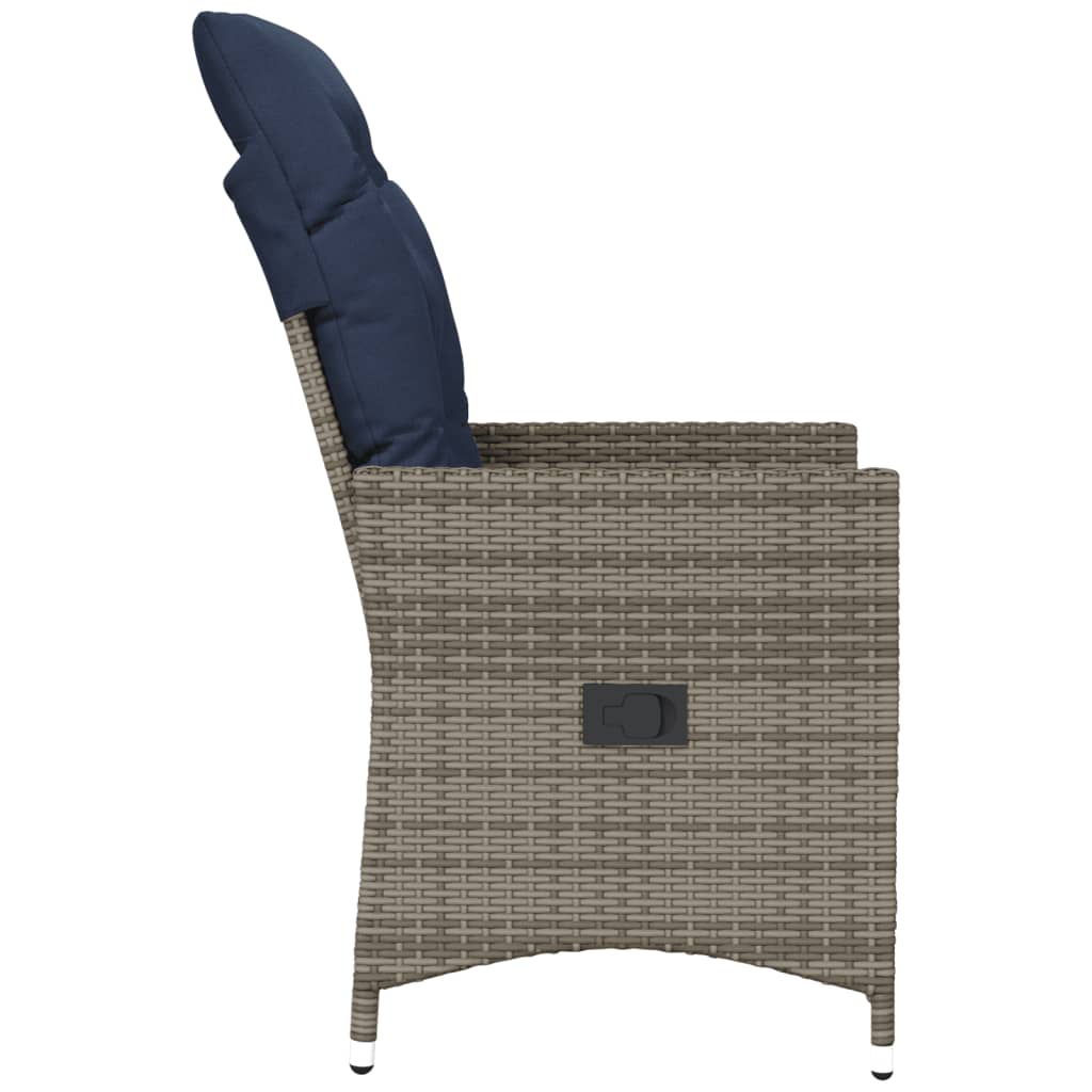 vidaXL Gartenstühle Verstellbar 2 Stk. mit Kissen Grau Poly Rattan