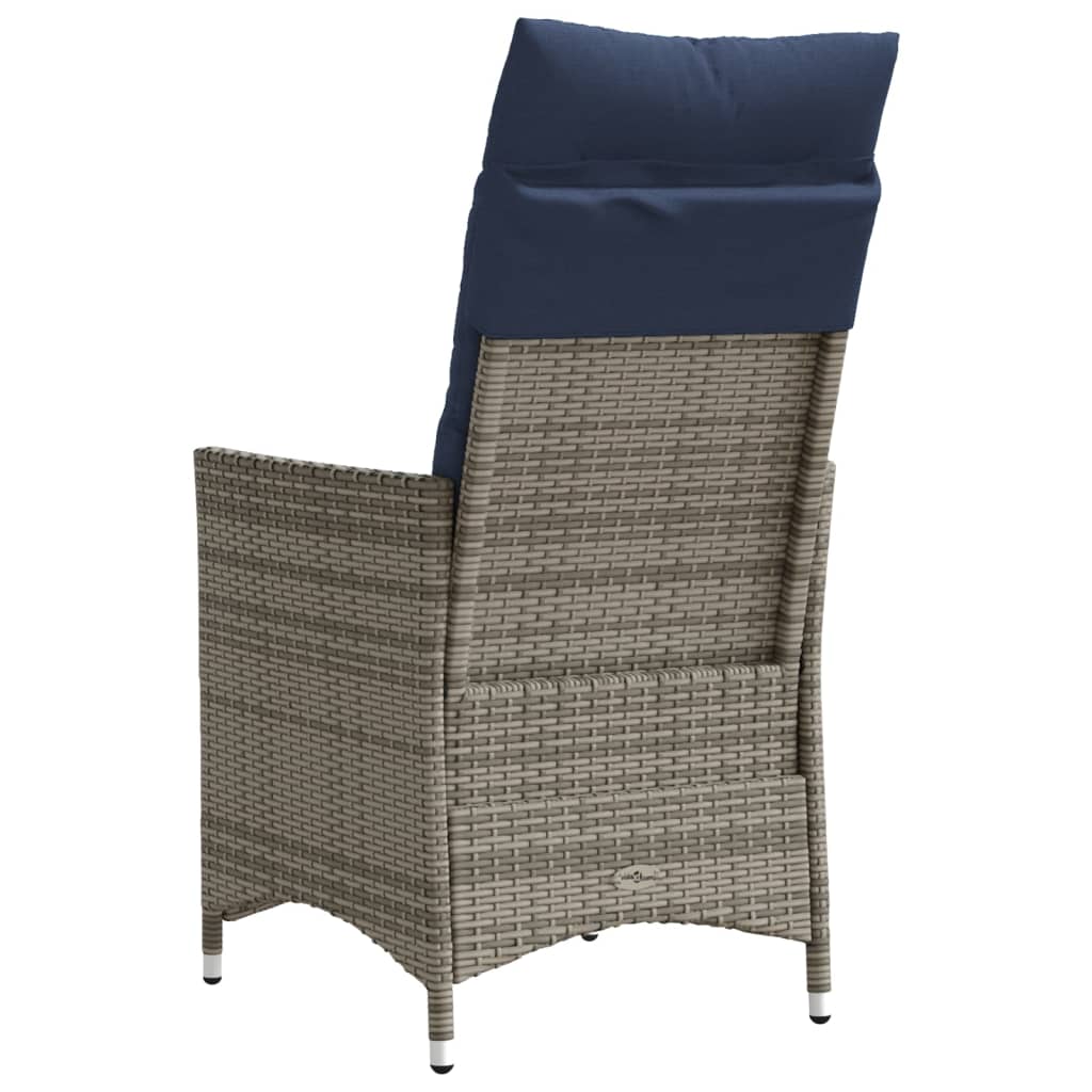 vidaXL Gartenstühle Verstellbar 2 Stk. mit Kissen Grau Poly Rattan