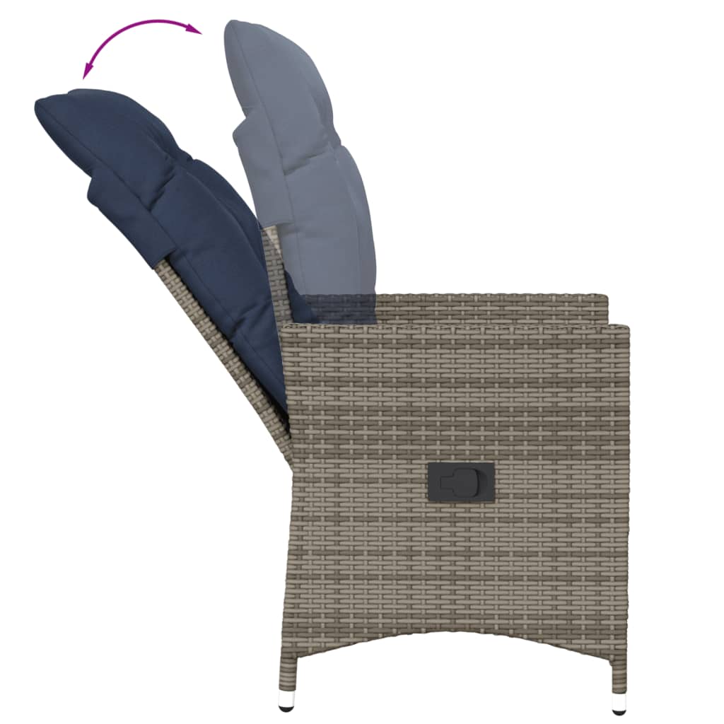vidaXL 3-teiliges Bistro-Set mit Kissen Grau Poly Rattan