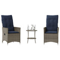 vidaXL 3-teiliges Bistro-Set mit Kissen Grau Poly Rattan