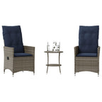 vidaXL 3-teiliges Bistro-Set mit Kissen Grau Poly Rattan
