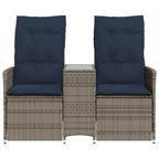 vidaXL Gartensofa Verstellbar 2-Sitzer mit Tisch Grau Poly Rattan