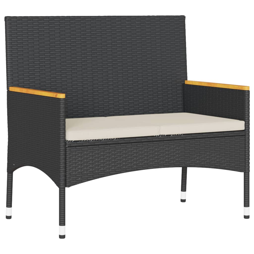 vidaXL Gartenbank 2-Sitzer mit Kissen und Tisch Schwarz Poly Rattan