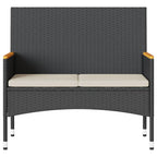 vidaXL Gartenbank 2-Sitzer mit Kissen und Tisch Schwarz Poly Rattan