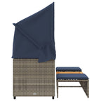 vidaXL Gartensofa 3-Sitzer mit Baldachin und Hockern Grau Poly Rattan