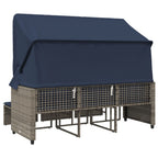 vidaXL Gartensofa 3-Sitzer mit Baldachin und Hockern Grau Poly Rattan