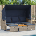 vidaXL Gartensofa 3-Sitzer mit Baldachin und Hockern Grau Poly Rattan